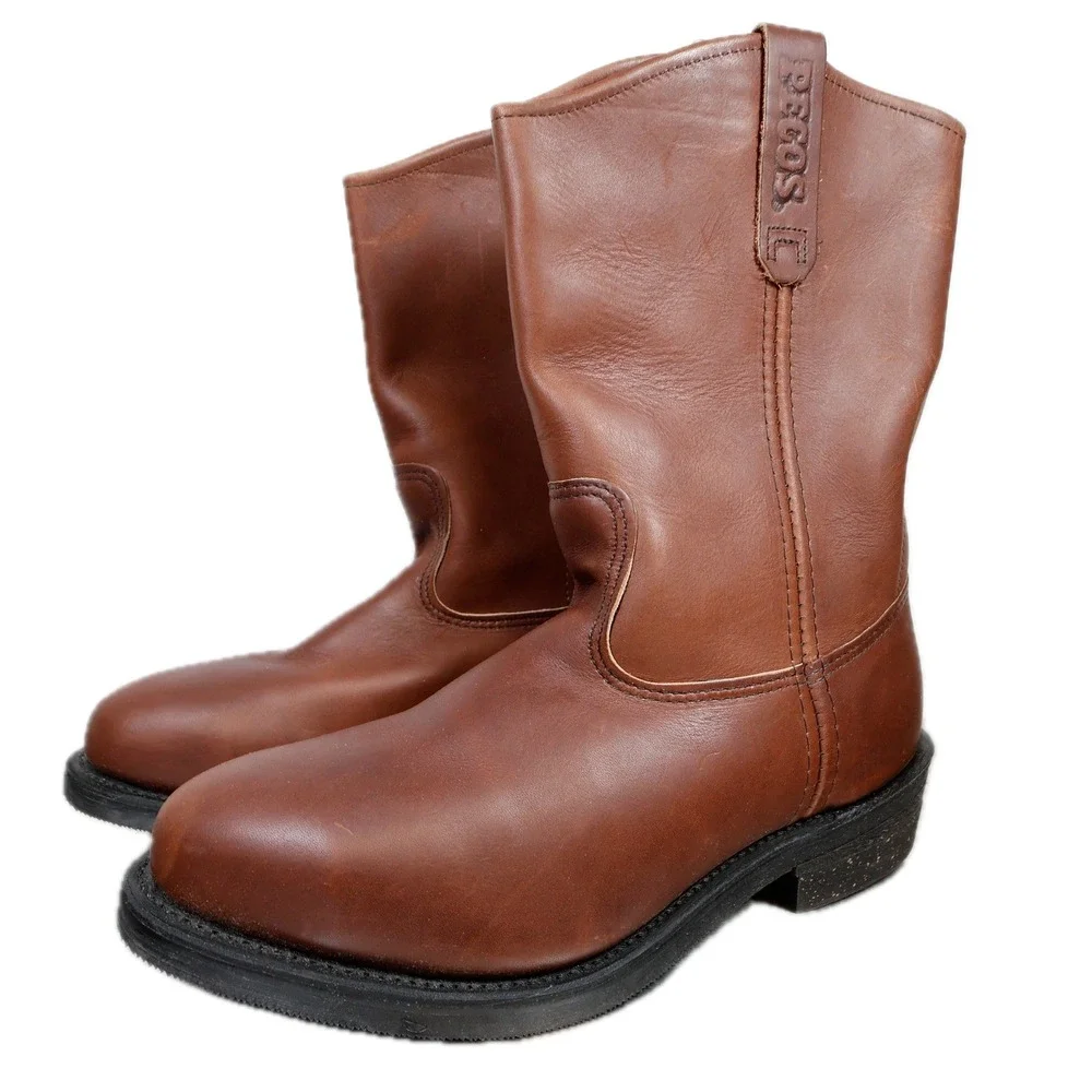 Red Wing Pecos 2214 Boots Mens 11 Brown Leather Steel Toe Pull On Made in USA